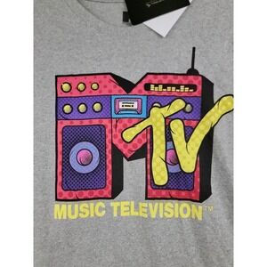 MTV Music Television Boombox Graphic T-Shirt Gray Mens Medium NEW